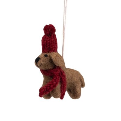 Sjaal met Verhaal Felt Christmas Hanger Teckel met Muts