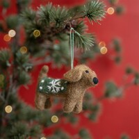Sjaal met Verhaal Felt Christmas Hanger Teckel Sneeuwvlok groen