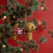 Sjaal met Verhaal Felt Christmas Hanger Teckel Sneeuwvlok rood