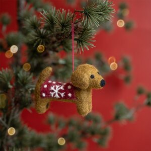 Sjaal met Verhaal Felt Christmas Hanger Teckel Sneeuwvlok rood