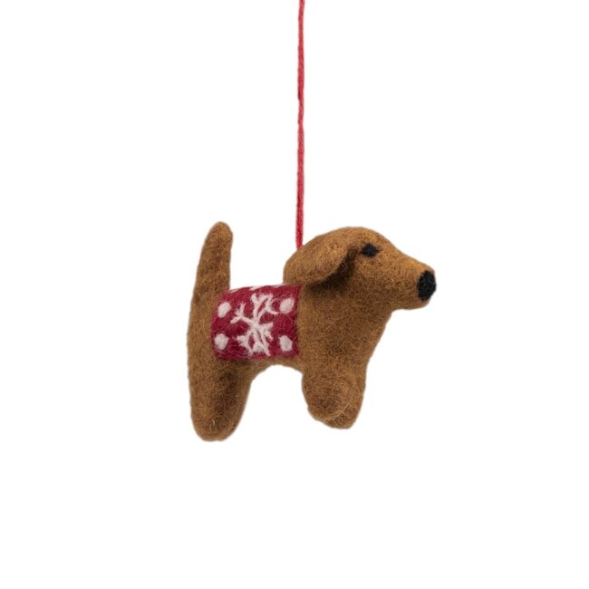 Filz Weihnachtshänger Teckel Sneeuwvlok rood