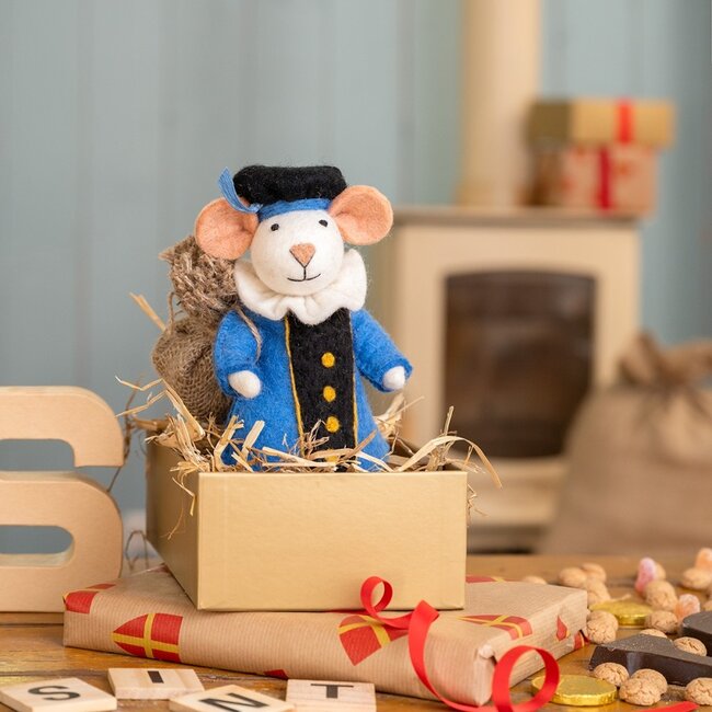 Filz-Dekoration Muis Pietermuis blauw