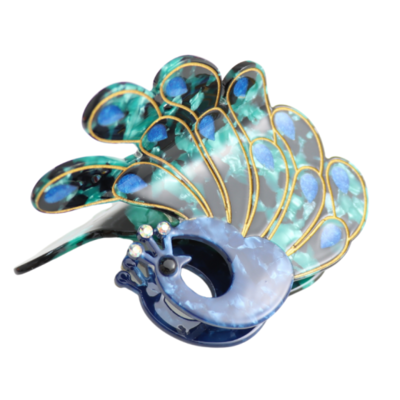 Red Cuckoo Hair Claw Clip Peacock blue