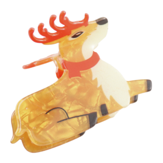 Red Cuckoo Hair Claw Clip Xmas Deer