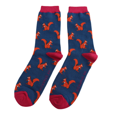 Miss Sparrow Mens Socks Bamboo Squirrels navy