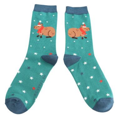 Miss Sparrow Mens Socks Bamboo Christmas Capybara