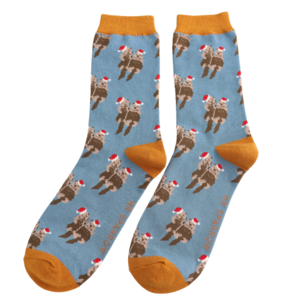 Miss Sparrow Männer-Socken Bamboo Festive Otters denim