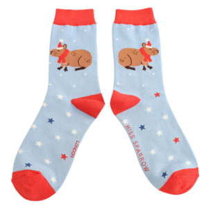 Miss Sparrow Socks Bamboo Christmas Capybara powder blue