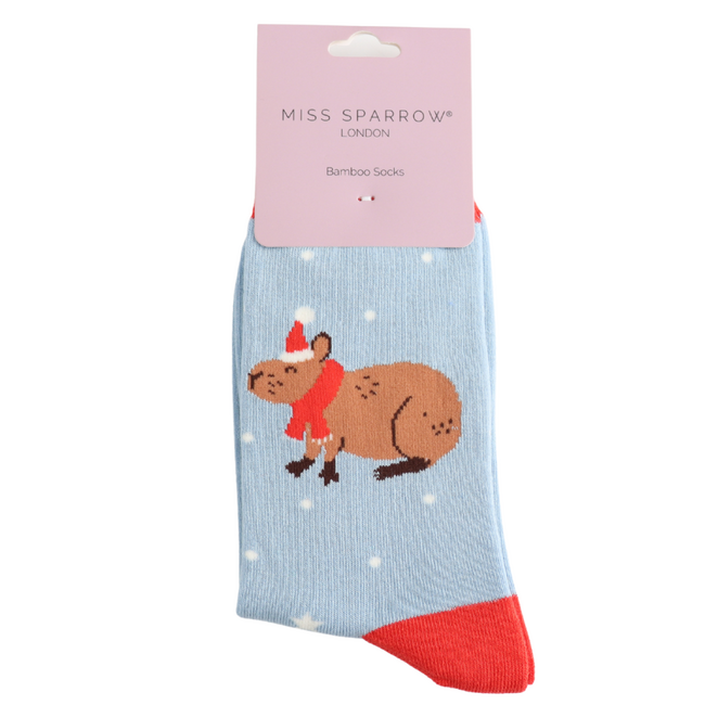 Socken Bamboo Christmas Capybara powder blue