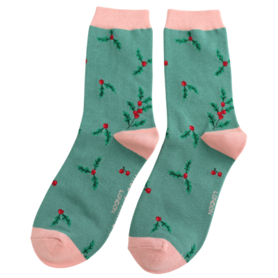 Miss Sparrow Socks Bamboo Holly Sprigs green