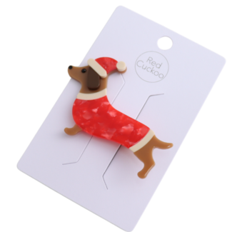 Red Cuckoo Hair Clip Xmas Sausage Dog