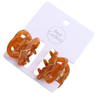 Red Cuckoo Hair Claw Clips Pretzel Set of 2