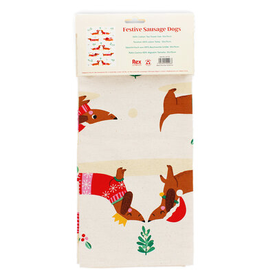 Rex London Tea towel Festive Sausage Dog