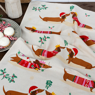 Rex London Tea towel Festive Sausage Dog
