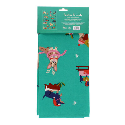 Rex London Tea towel Festive Friends