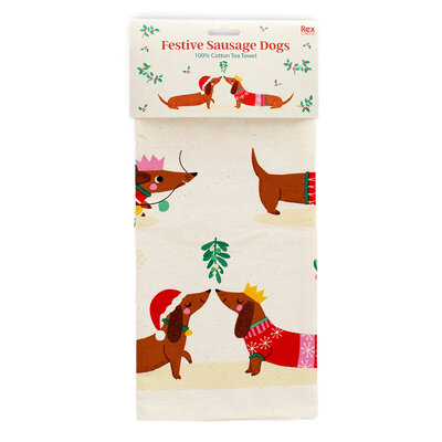 Rex London Tea towel Festive Sausage Dog