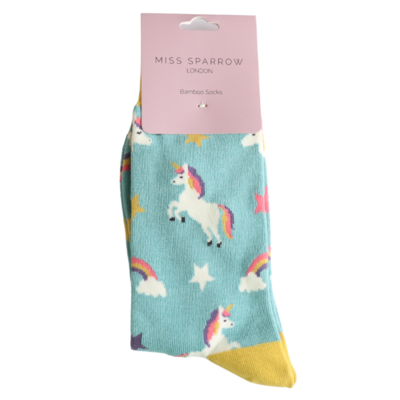 Miss Sparrow Socken Bamboo Unicorns duck egg