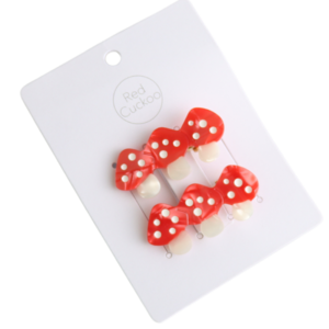 Red Cuckoo Hair Clips Mushrooms Set of 2