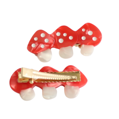 Red Cuckoo Hair Clips Mushrooms Set of 2