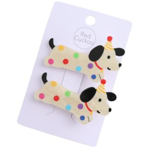 Red Cuckoo Hair Clips B-Day Dog Set of 2