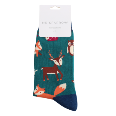 Miss Sparrow Männer-Socken Bamboo Woodland Animals teal