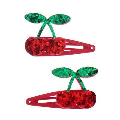 Rex London Hair Clips Glitter Cherry