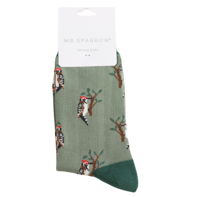 Miss Sparrow Mens Socks Bamboo Woodpecker green