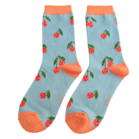 Miss Sparrow Socks Bamboo Cherries duck egg