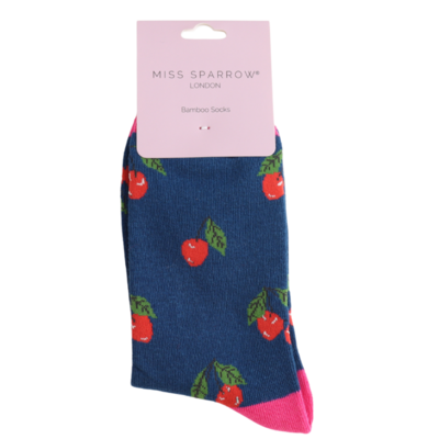 Miss Sparrow Socken Bamboo Cherries navy