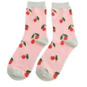 Miss Sparrow Socks Bamboo Cherries pale pink