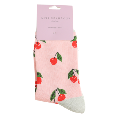 Miss Sparrow Socken Bamboo Cherries pale pink