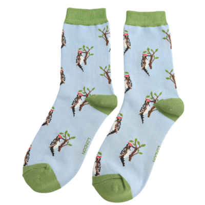 Miss Sparrow Socks Bamboo Woodpecker powder blue