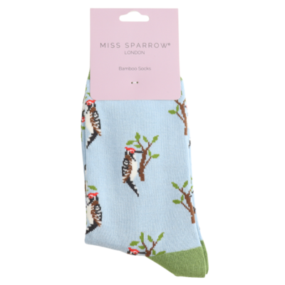 Miss Sparrow Socks Bamboo Woodpecker powder blue