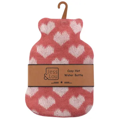 Jess & Lou Hot Water Bottle Mini Hearts pink/white
