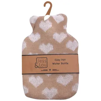 Jess & Lou Hot Water Bottle Mini Hearts taupe/white