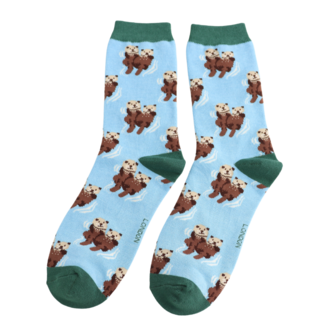 Miss Sparrow Socks Bamboo Otters sky