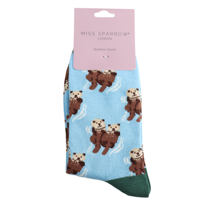 Miss Sparrow Socken Bamboo Otters sky