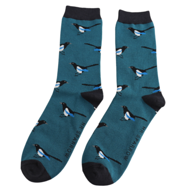 Miss Sparrow Männer-Socken Bamboo Magpies teal