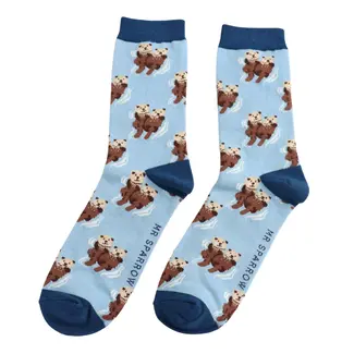 Miss Sparrow Männer-Socken Bamboo Otters dusky blue