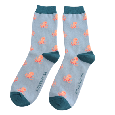 Miss Sparrow Männer-Socken Bamboo Little Octopus denim