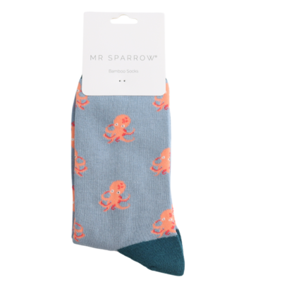 Miss Sparrow Männer-Socken Bamboo Little Octopus denim