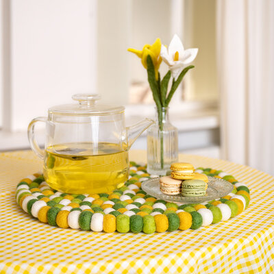 Sjaal met Verhaal Felt Coaster 40 cm Rond Bolletjes groen-geel