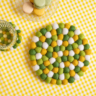 Sjaal met Verhaal Felt Coaster 40 cm Rond Bolletjes groen-geel