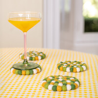 Sjaal met Verhaal Felt Coaster 10 cm Rond Bolletjes groen-geel (set of 4)