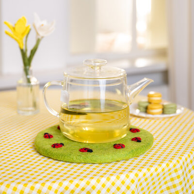 Sjaal met Verhaal Felt Coaster 25 cm Lieveheersbeestjes lichtgroen