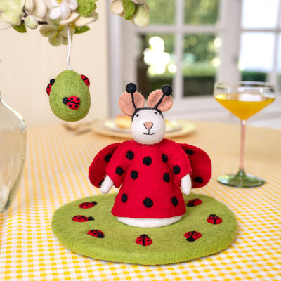 Sjaal met Verhaal Felt Coaster 25 cm Lieveheersbeestjes lichtgroen