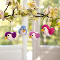 Sjaal met Verhaal Filzhänger Vogeltje violettinten assorti