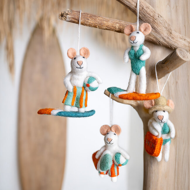 Felt Hanger Muis Surfgirl turquoise