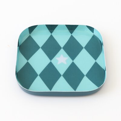 Overbeck and Friends Schmuckteller Emaille Raute bluegreen