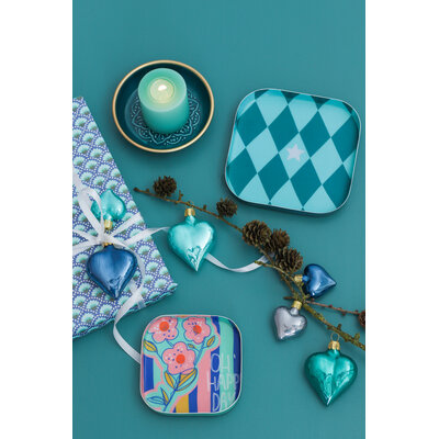 Overbeck and Friends Schmuckteller Emaille Raute bluegreen